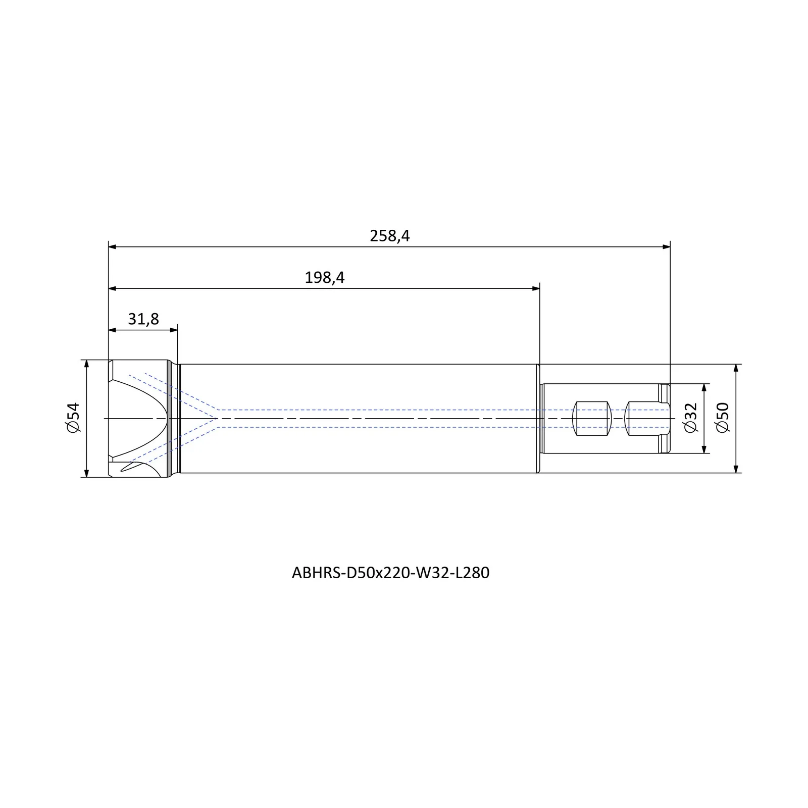 ABHRS-D50x220-W32-L280 &mdash; dimensioned drawing