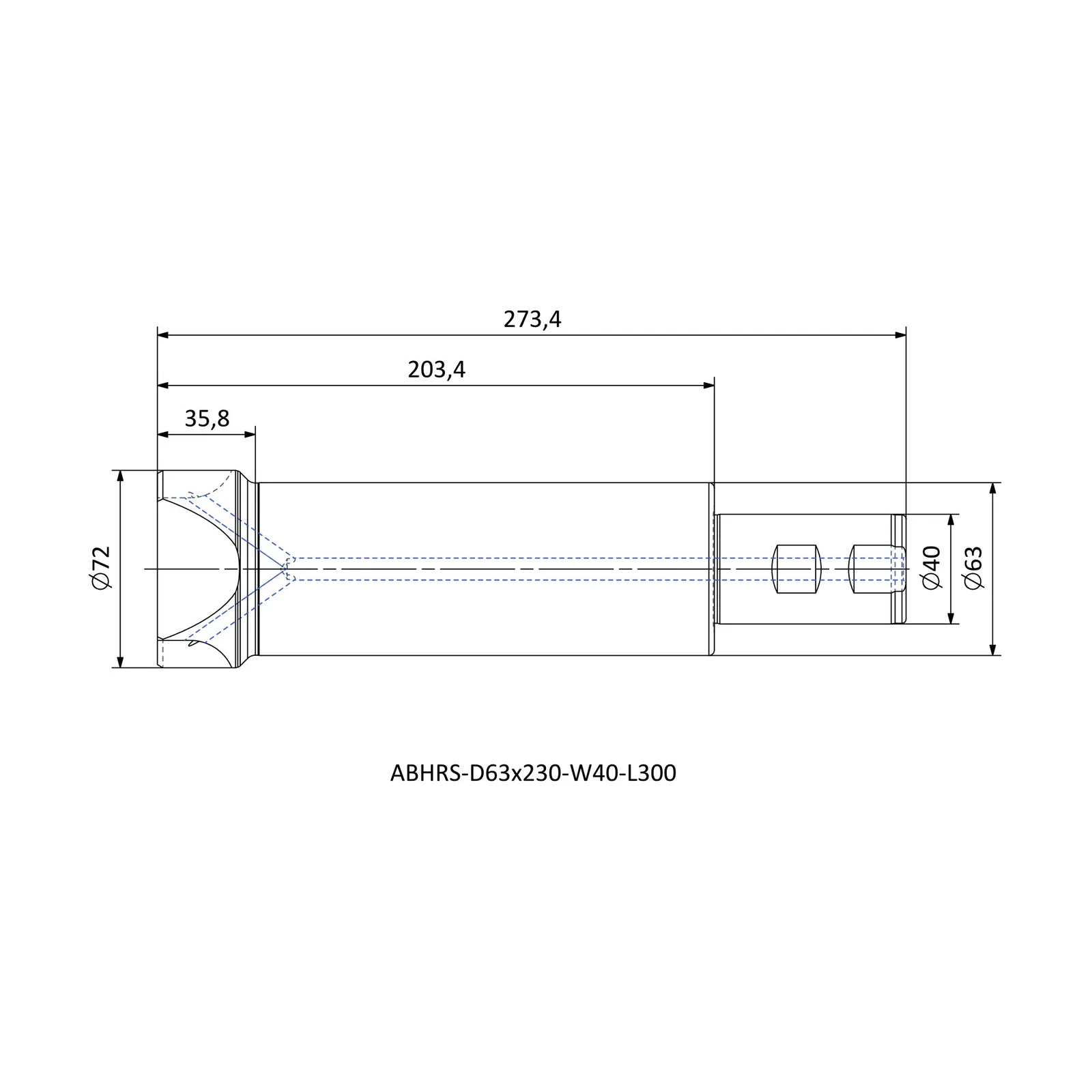 ABHRS-D63x230-W40-L300 &mdash; dimensioned drawing