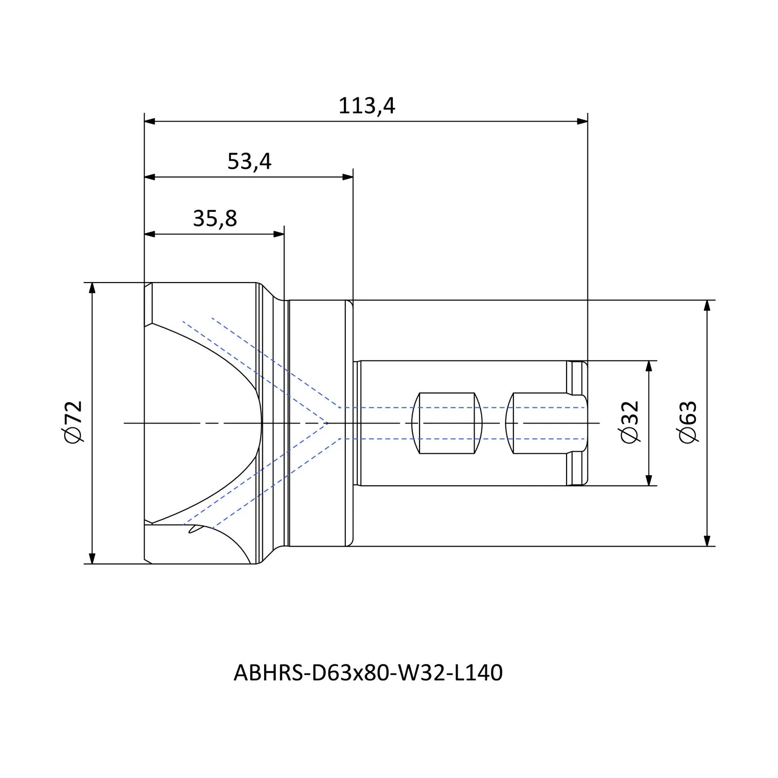 ABHRS-D63x80-W32-L140 &mdash; dimensioned drawing