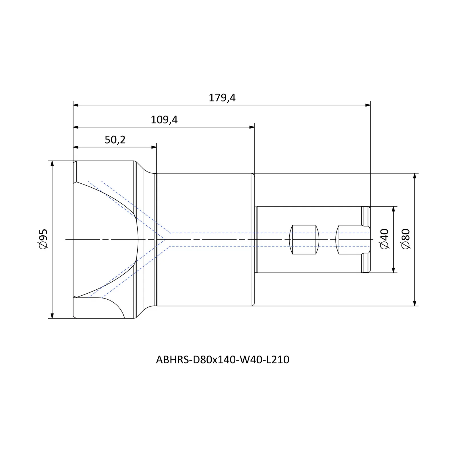 ABHRS-D80x140-W40-L210 &mdash; dimensioned drawing
