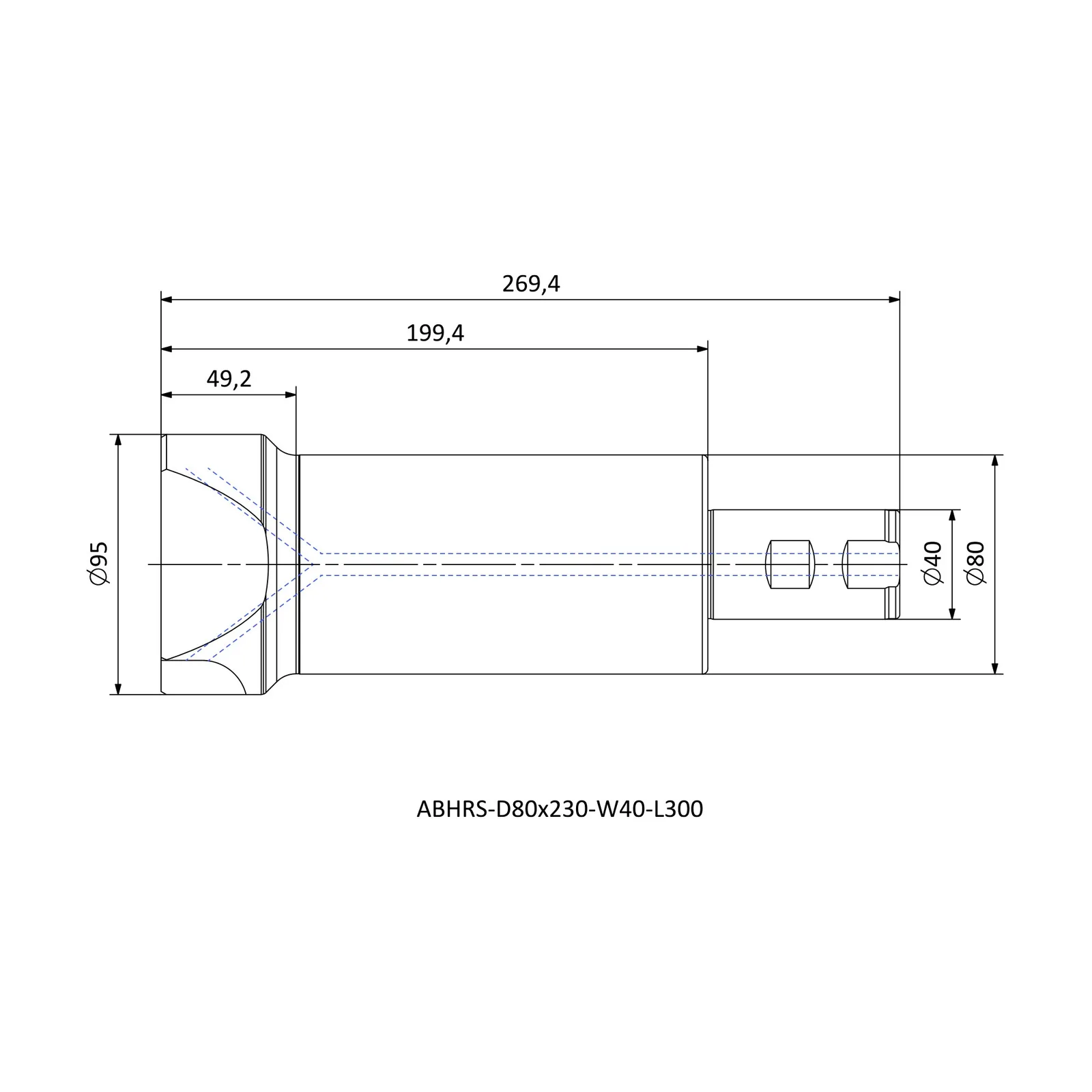 ABHRS-D80x230-W40-L300 &mdash; dimensioned drawing