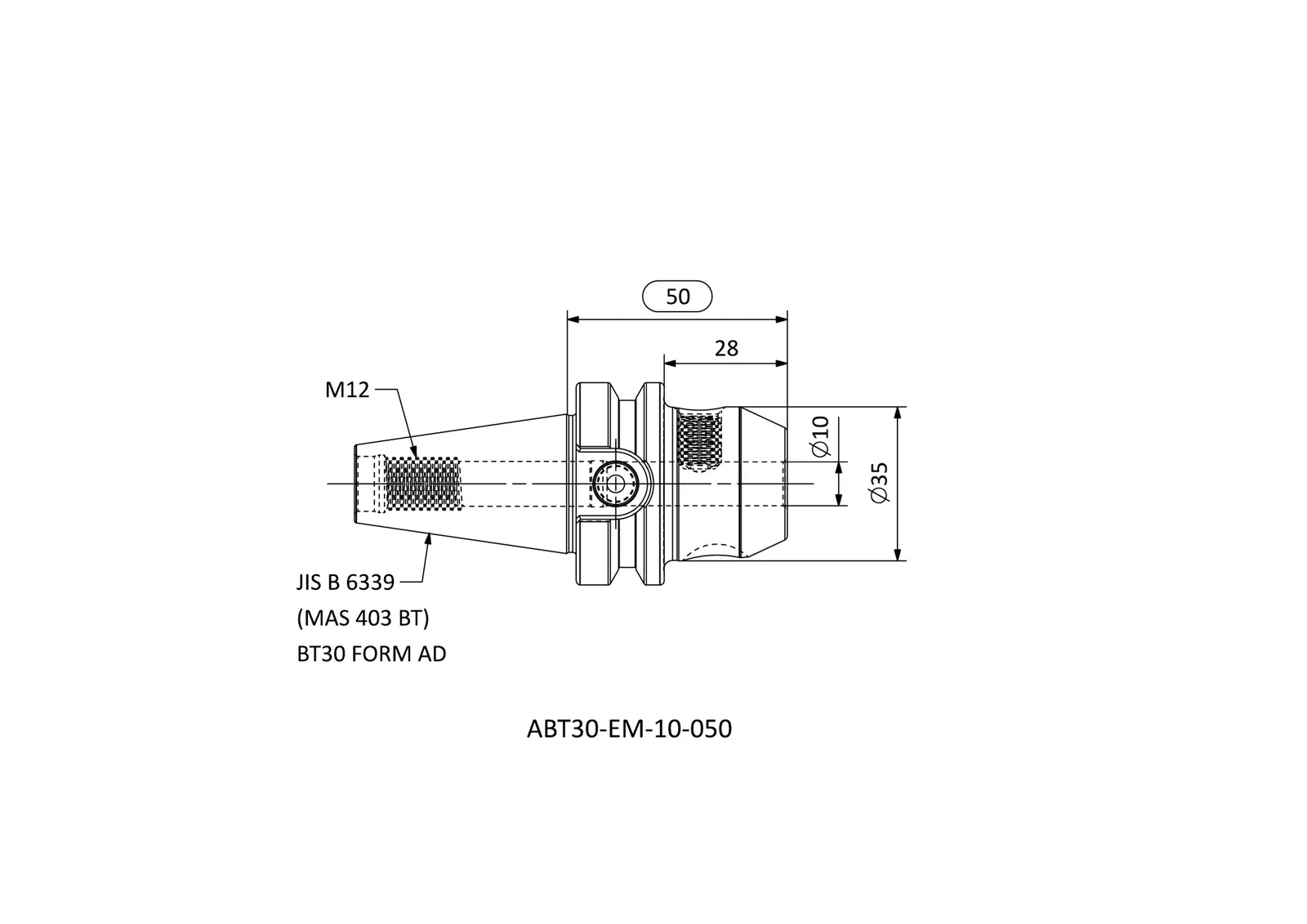 ABT30-EM-10-050 &mdash; dimensioned drawing