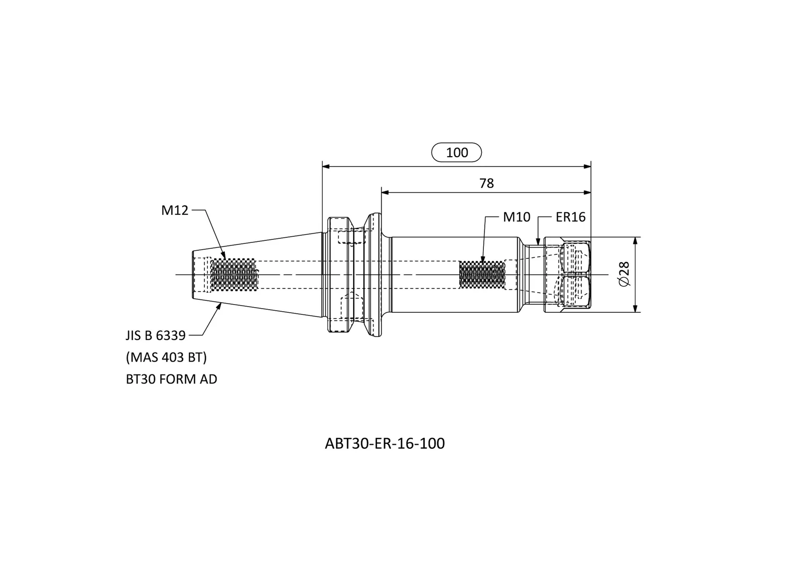 ABT30-ER-16-100 &mdash; dimensioned drawing