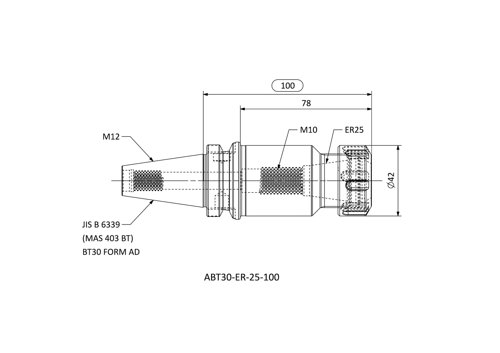 ABT30-ER-25-100 &mdash; dimensioned drawing