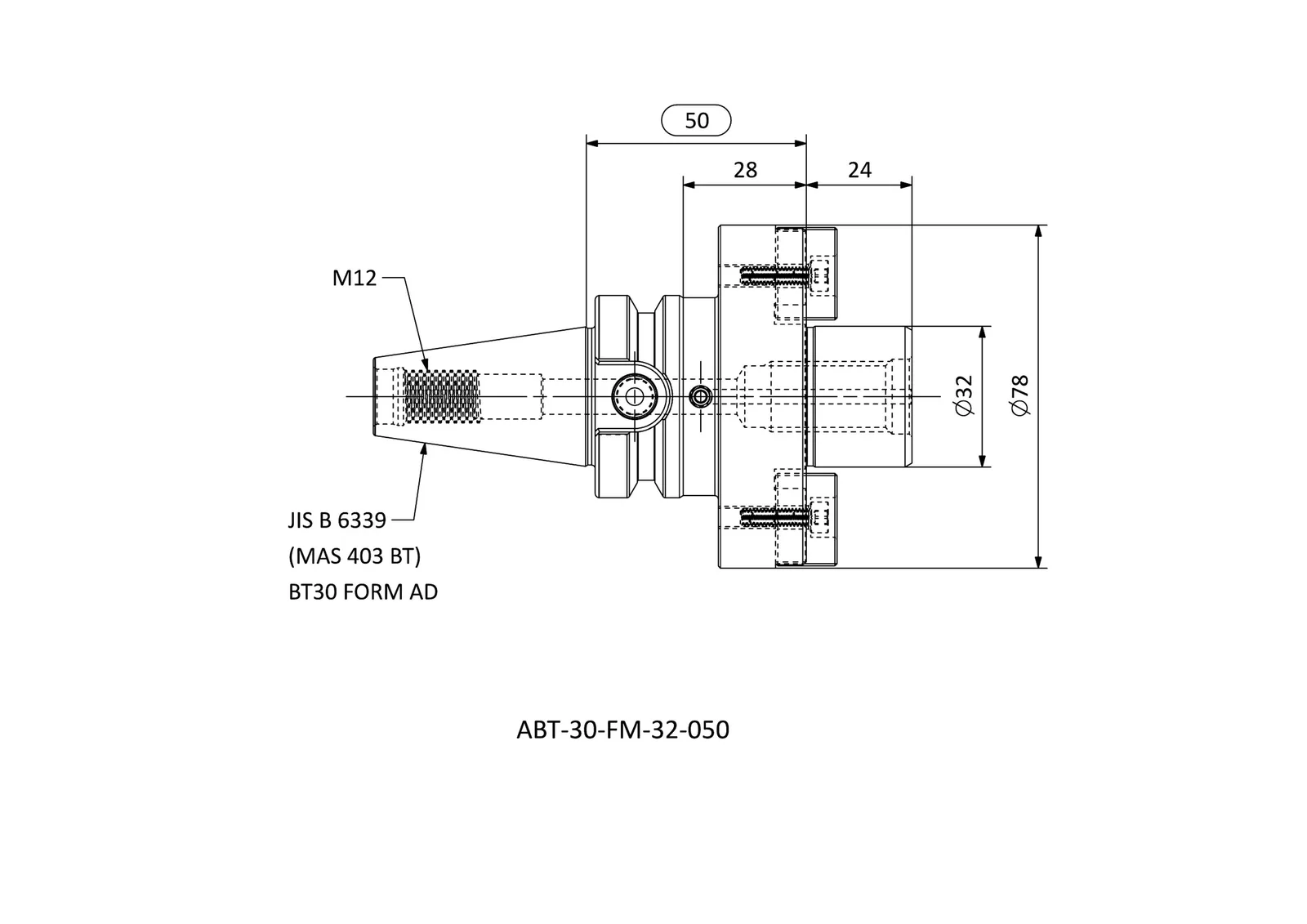 ABT30-FM-32-050 &mdash; dimensioned drawing
