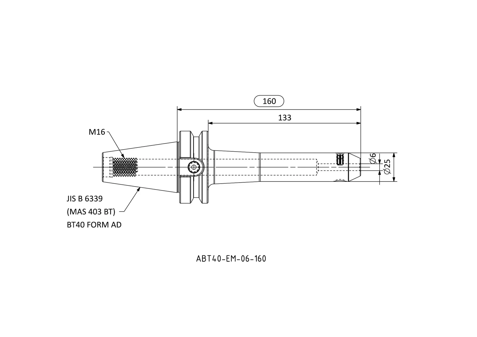 ABT40-EM-06-160 &mdash; dimensioned drawing