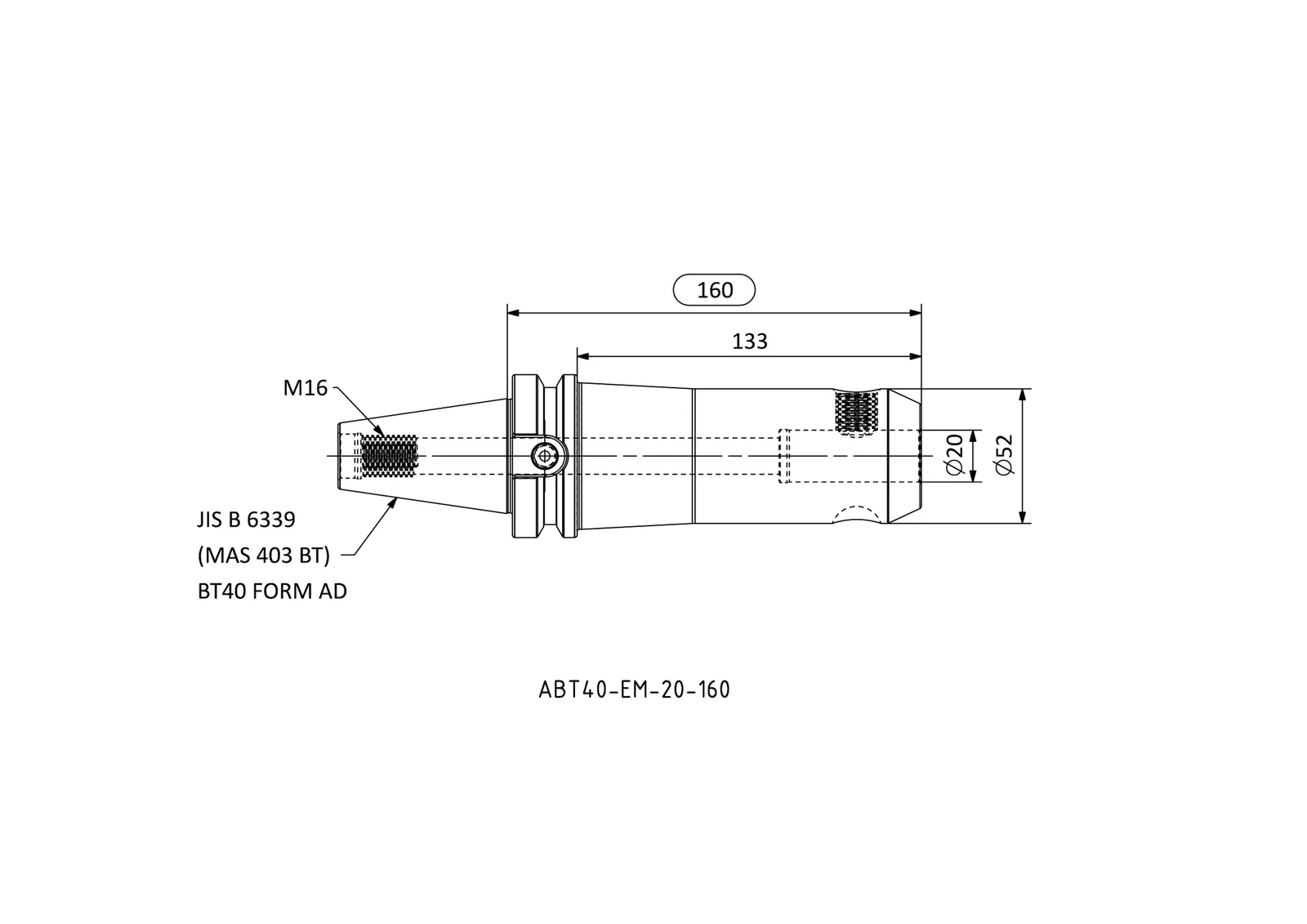 ABT40-EM-20-160 &mdash; dimensioned drawing