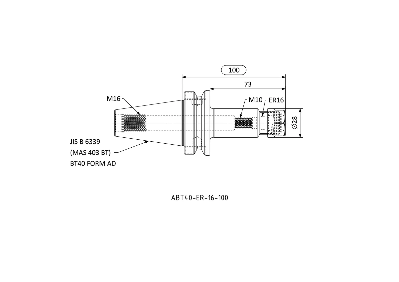 ABT40-ER-16-100 &mdash; dimensioned drawing