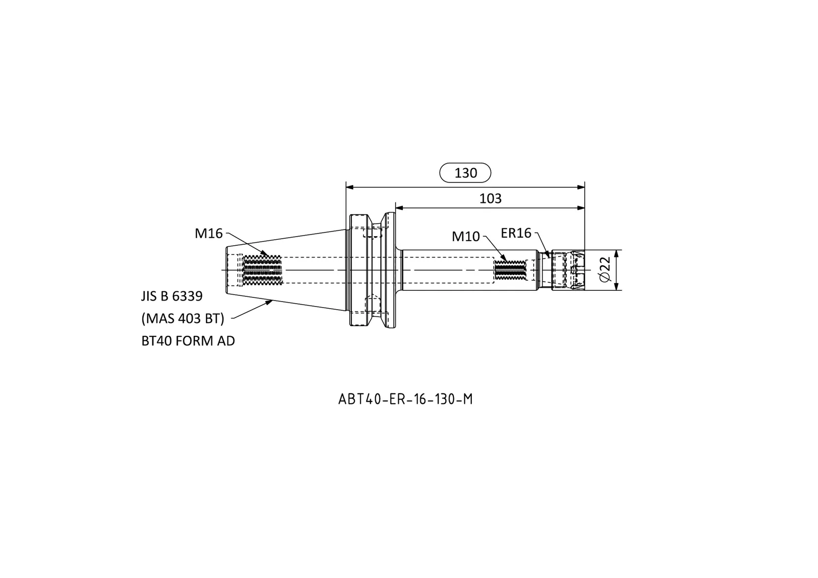 ABT40-ER-16-130-M &mdash; dimensioned drawing