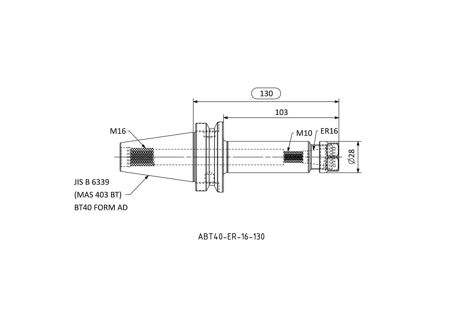 ABT40-ER-16-130 &mdash; dimensioned drawing