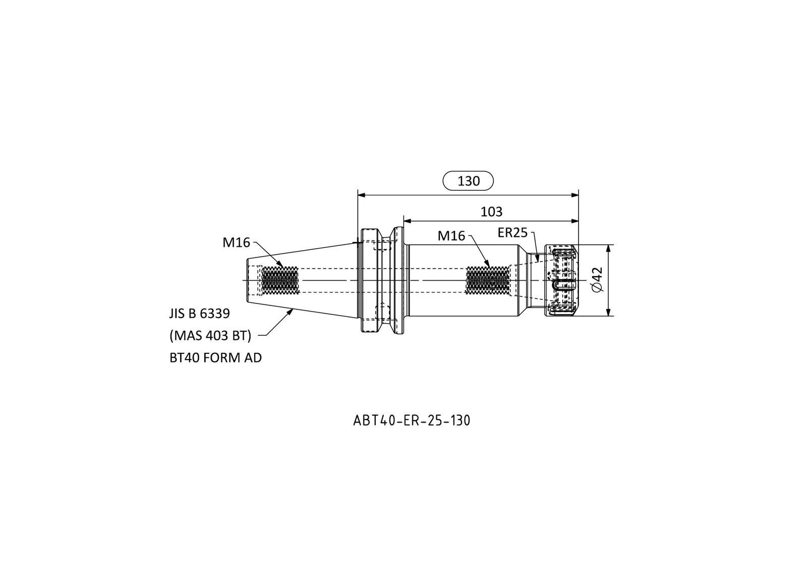 ABT40-ER-25-130 &mdash; dimensioned drawing