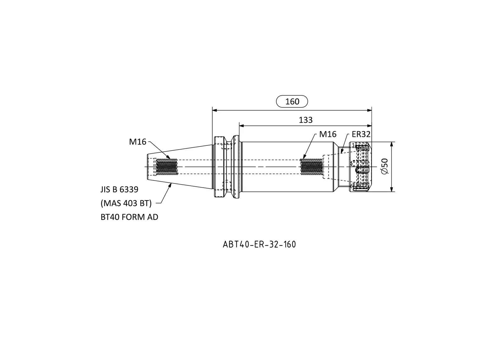 ABT40-ER-32-160 &mdash; dimensioned drawing