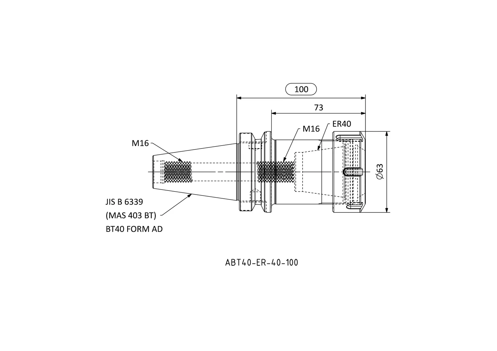 ABT40-ER-40-100 &mdash; dimensioned drawing