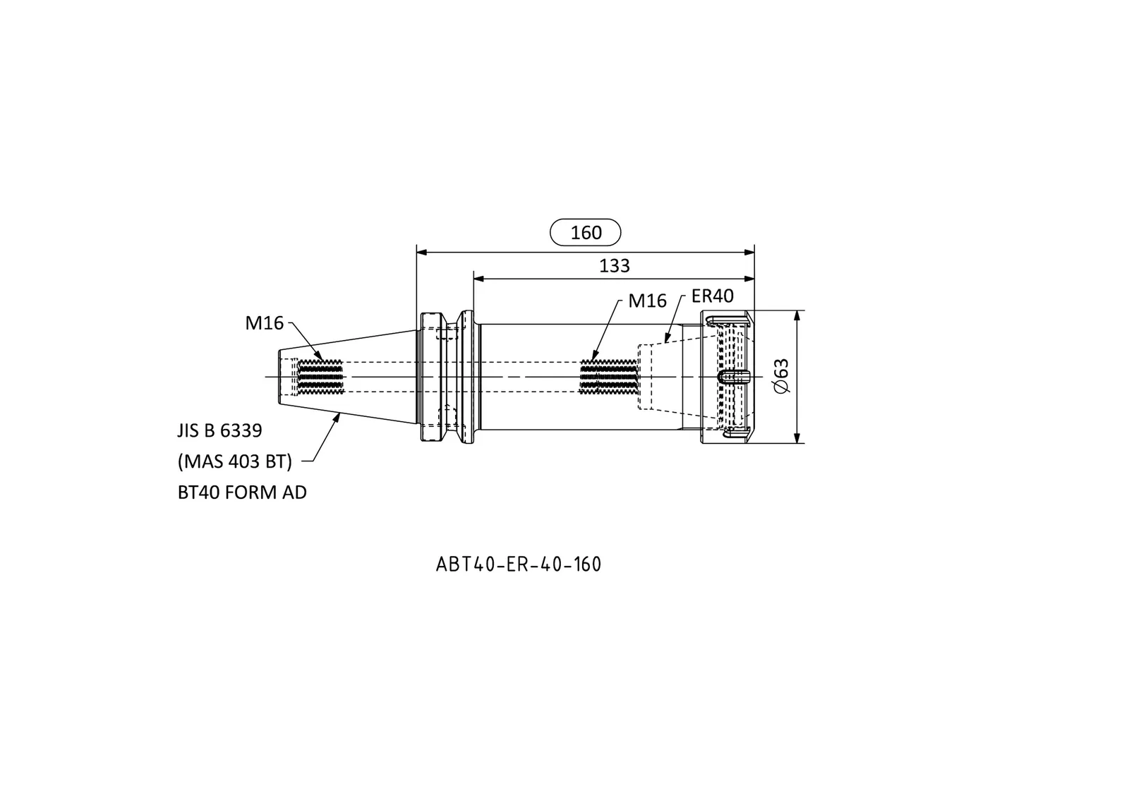 ABT40-ER-40-160 &mdash; dimensioned drawing