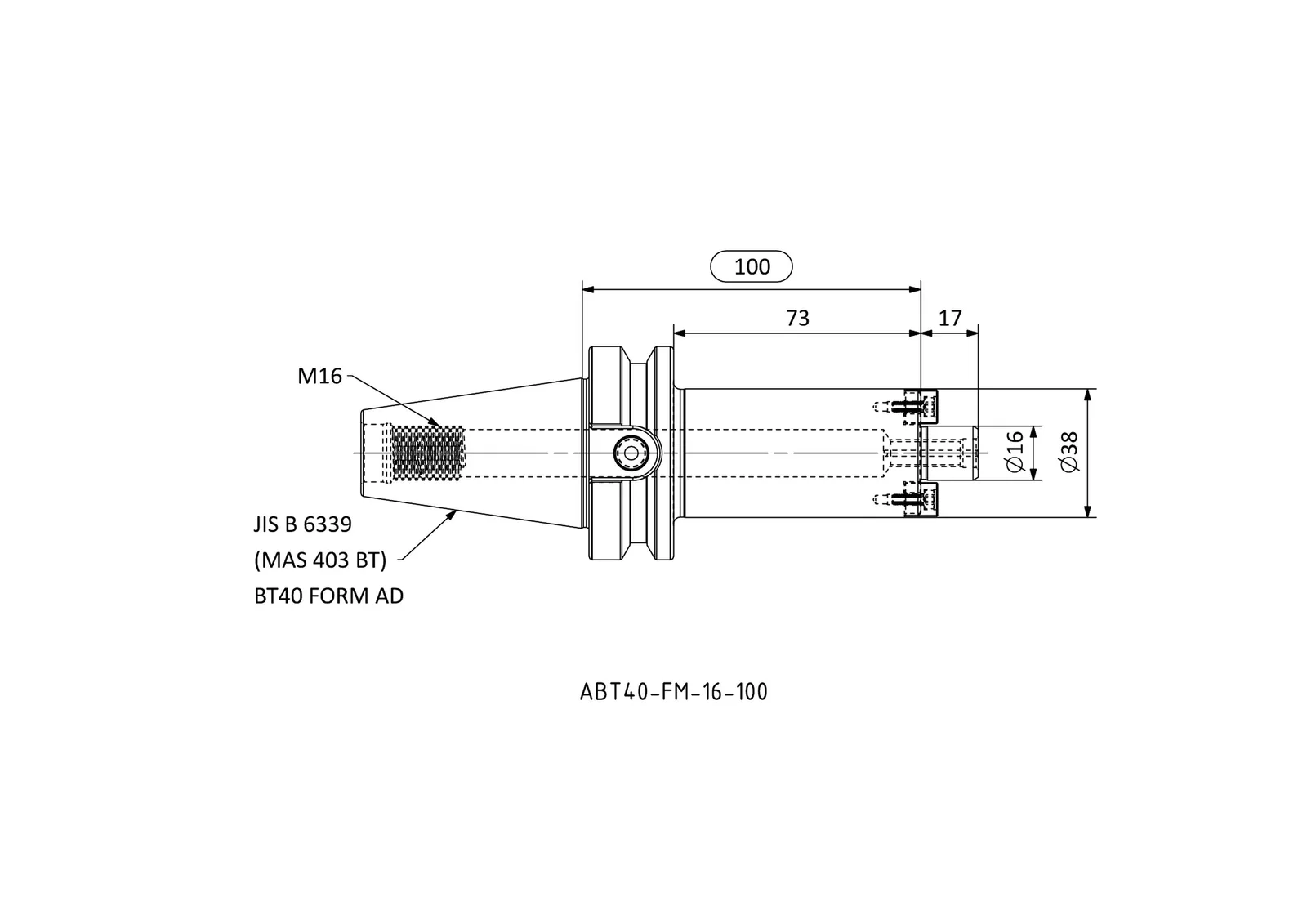 ABT40-FM-16-100 &mdash; dimensioned drawing