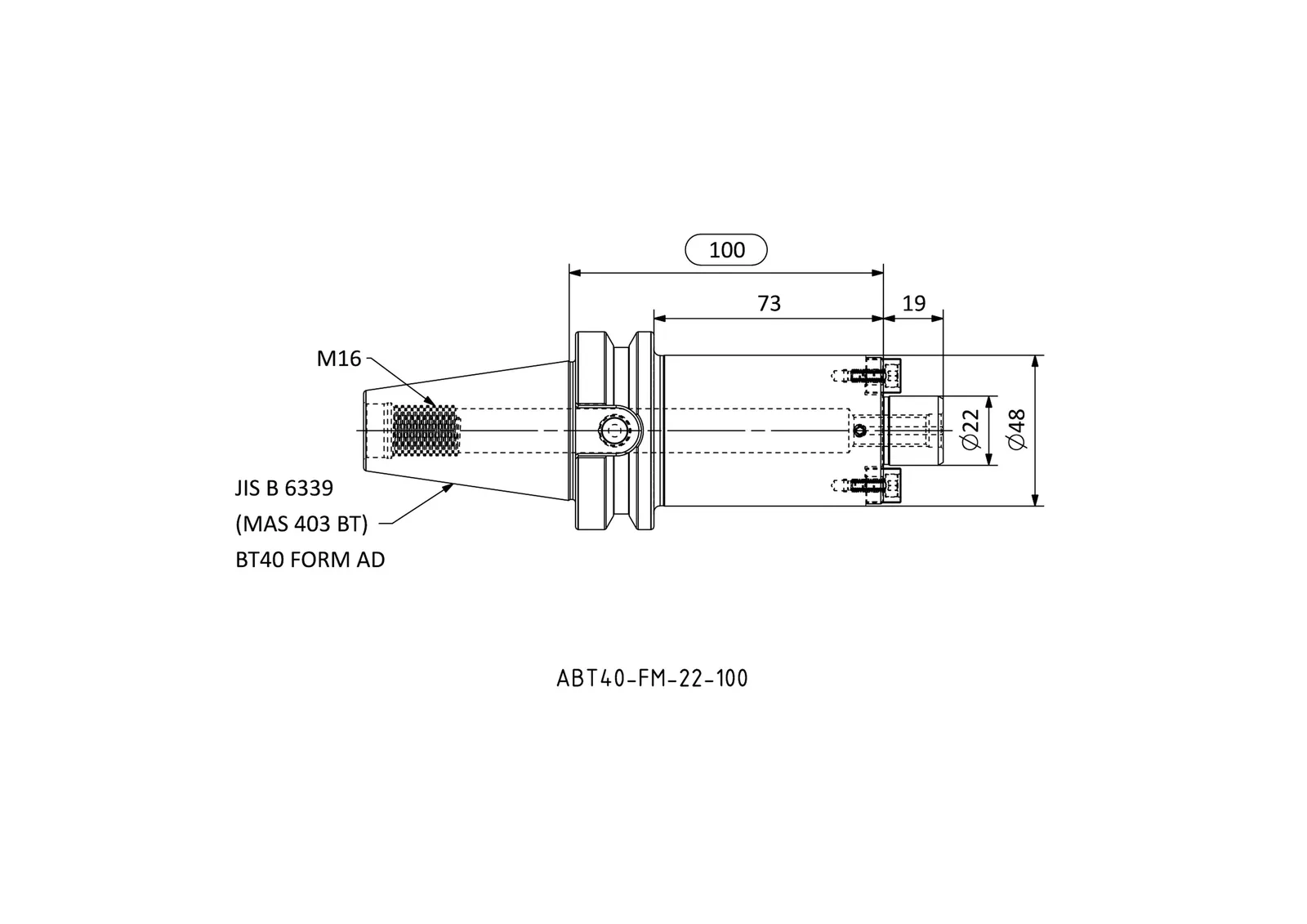 ABT40-FM-22-100 &mdash; dimensioned drawing
