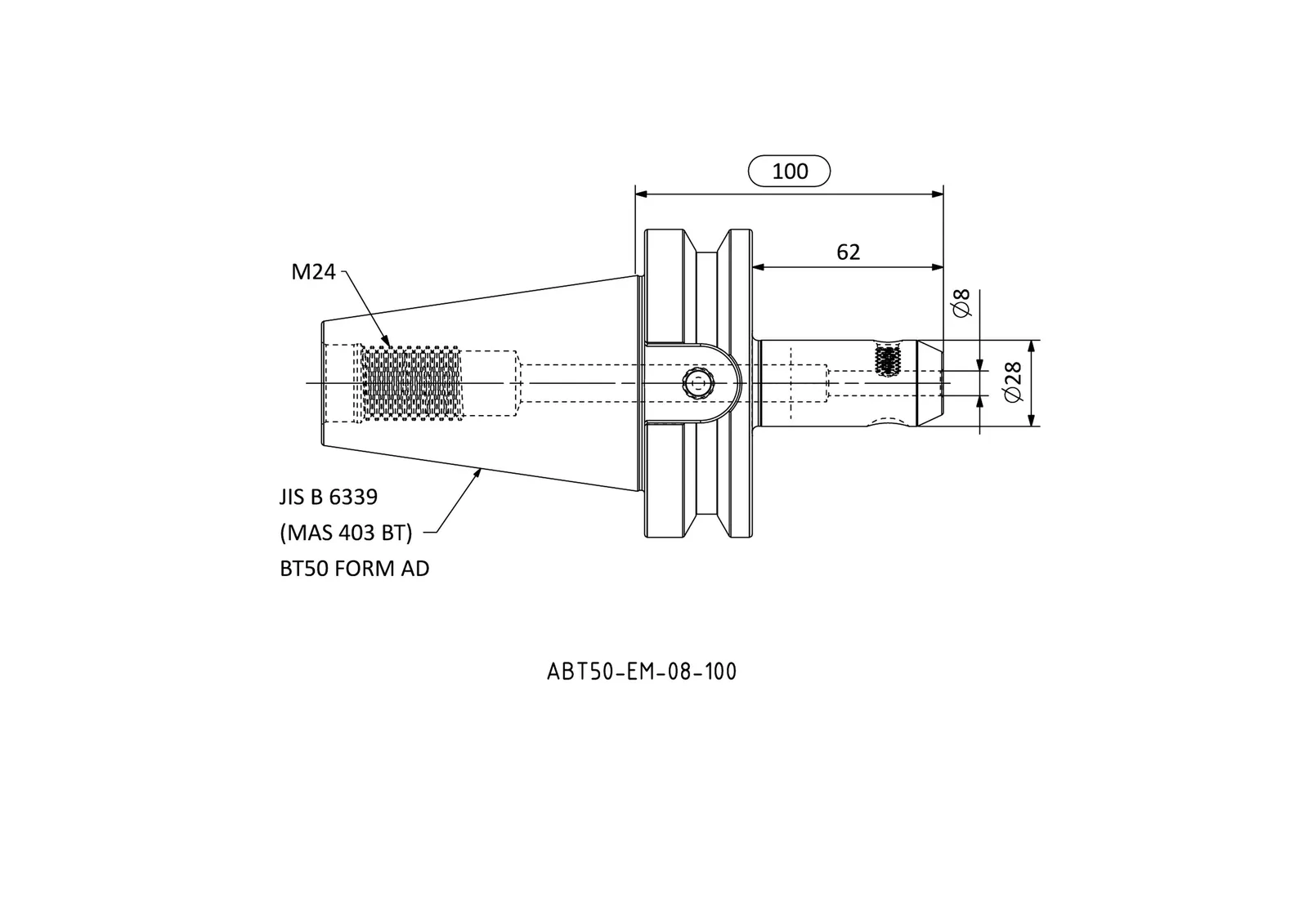 ABT50-EM-08-100 &mdash; dimensioned drawing