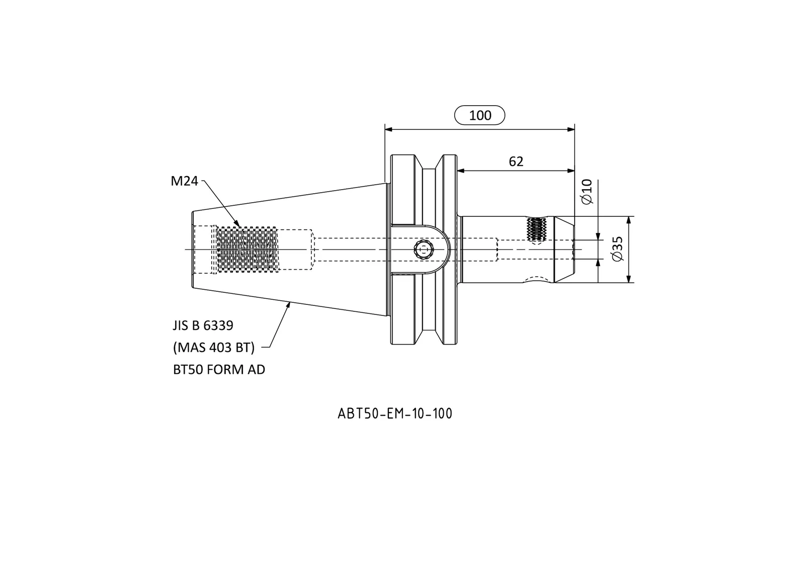 ABT50-EM-10-100 &mdash; dimensioned drawing
