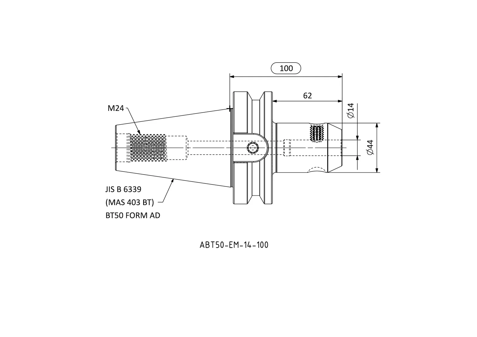 ABT50-EM-14-100 &mdash; dimensioned drawing