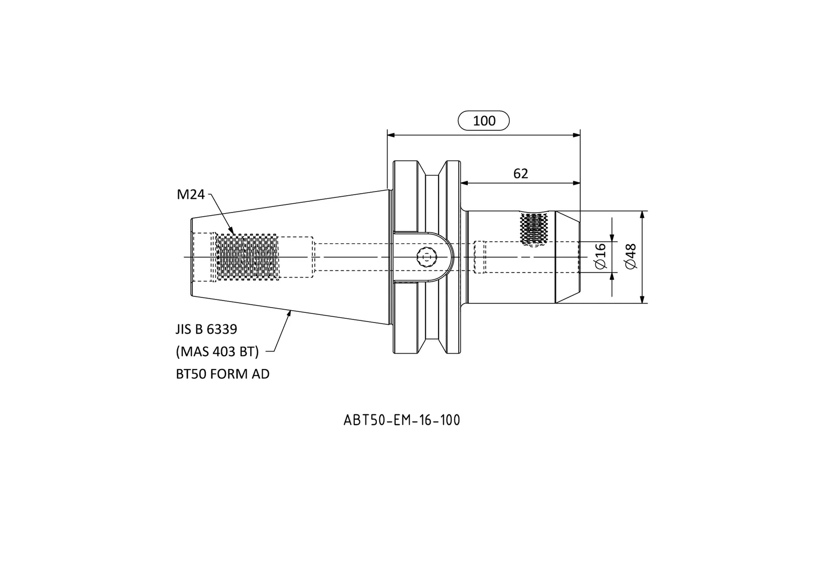 ABT50-EM-16-100 &mdash; dimensioned drawing