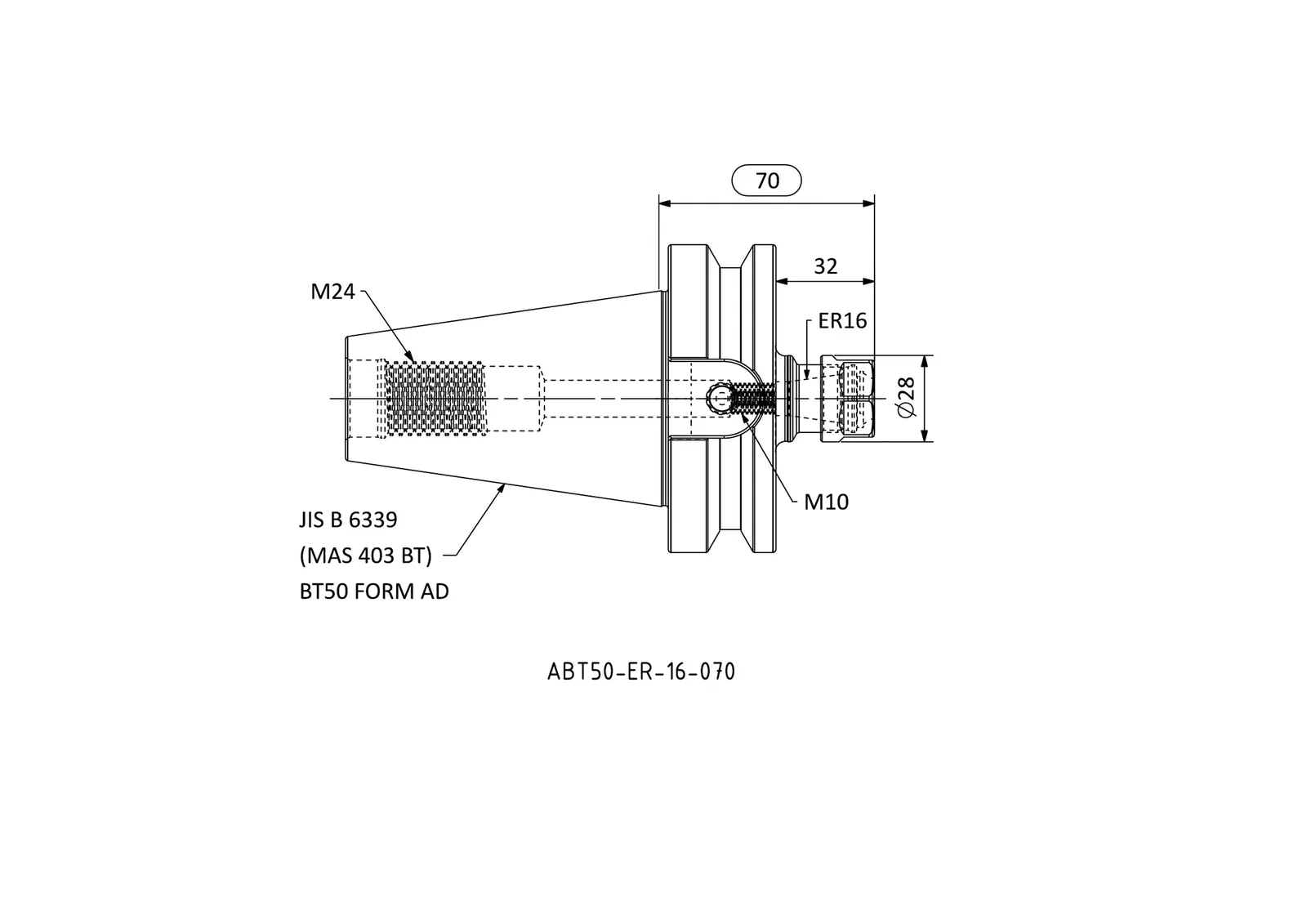 ABT50-ER-16-070 &mdash; dimensioned drawing
