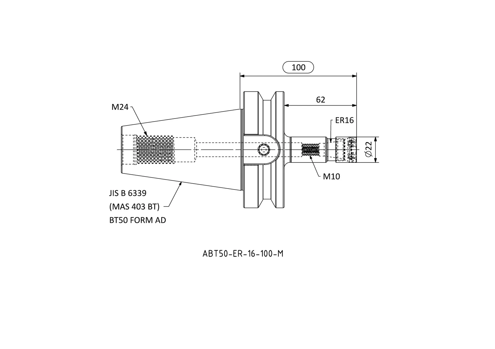 ABT50-ER-16-100-M &mdash; dimensioned drawing