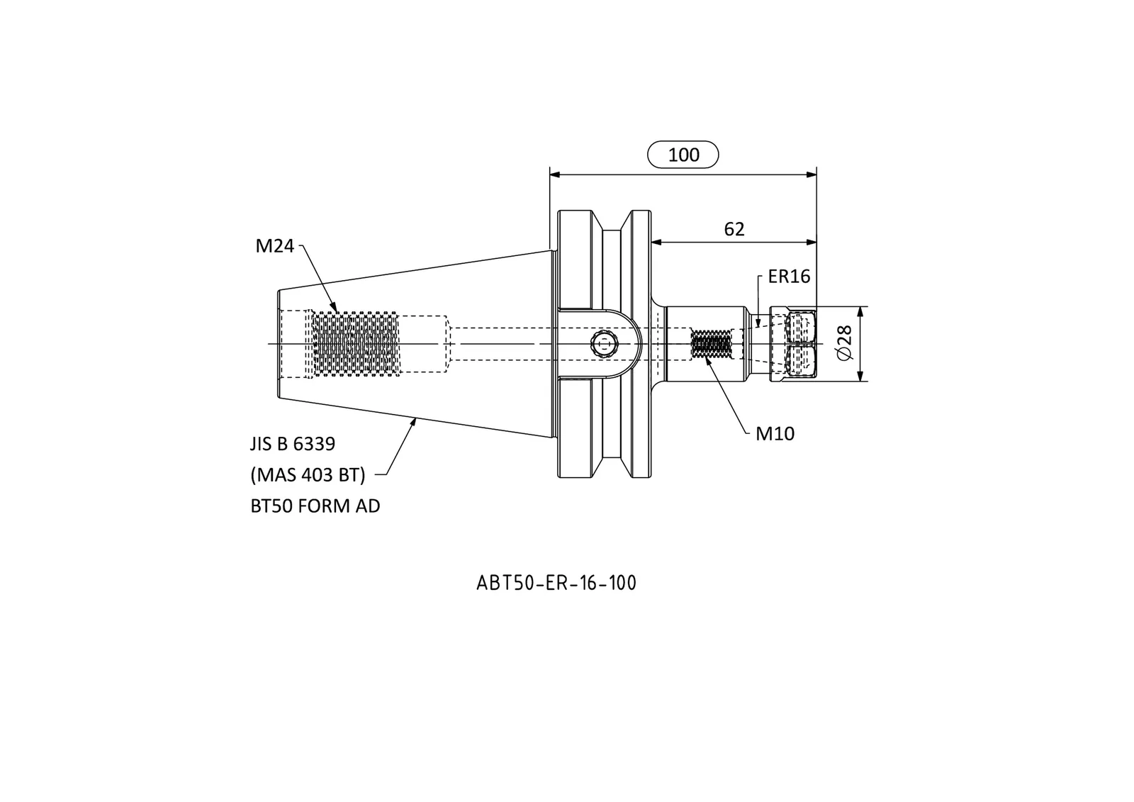 ABT50-ER-16-100 &mdash; dimensioned drawing