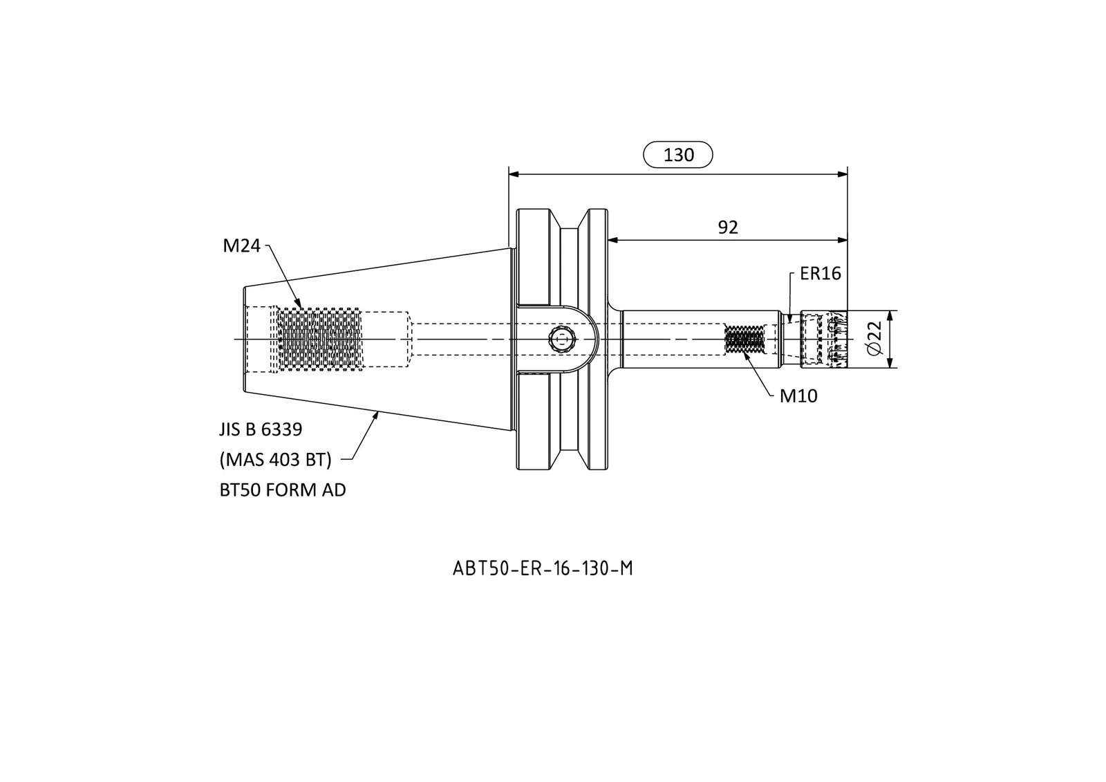 ABT50-ER-16-130-M &mdash; dimensioned drawing