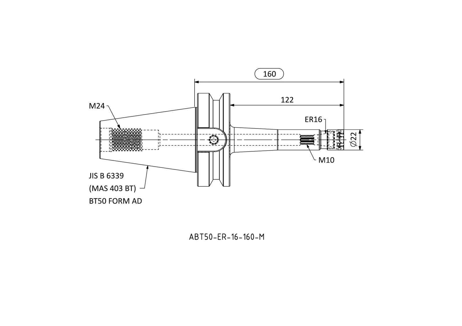 ABT50-ER-16-160-M &mdash; dimensioned drawing