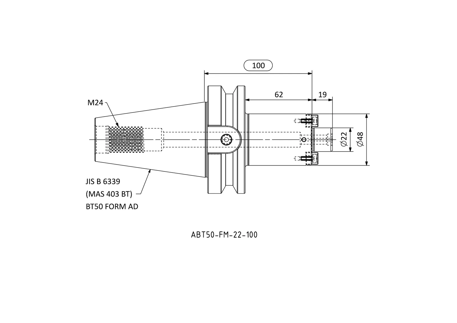 ABT50-FM-22-100 &mdash; dimensioned drawing