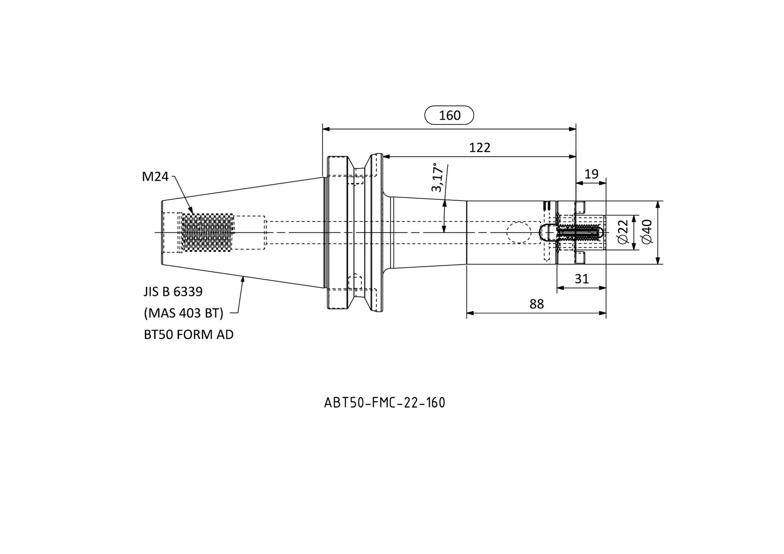 ABT50-FMC-22-160 &mdash; dimensioned drawing
