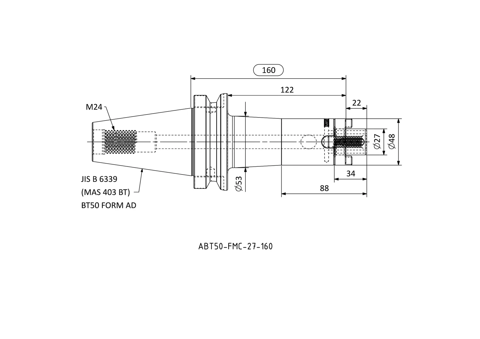 ABT50-FMC-27-160 &mdash; dimensioned drawing