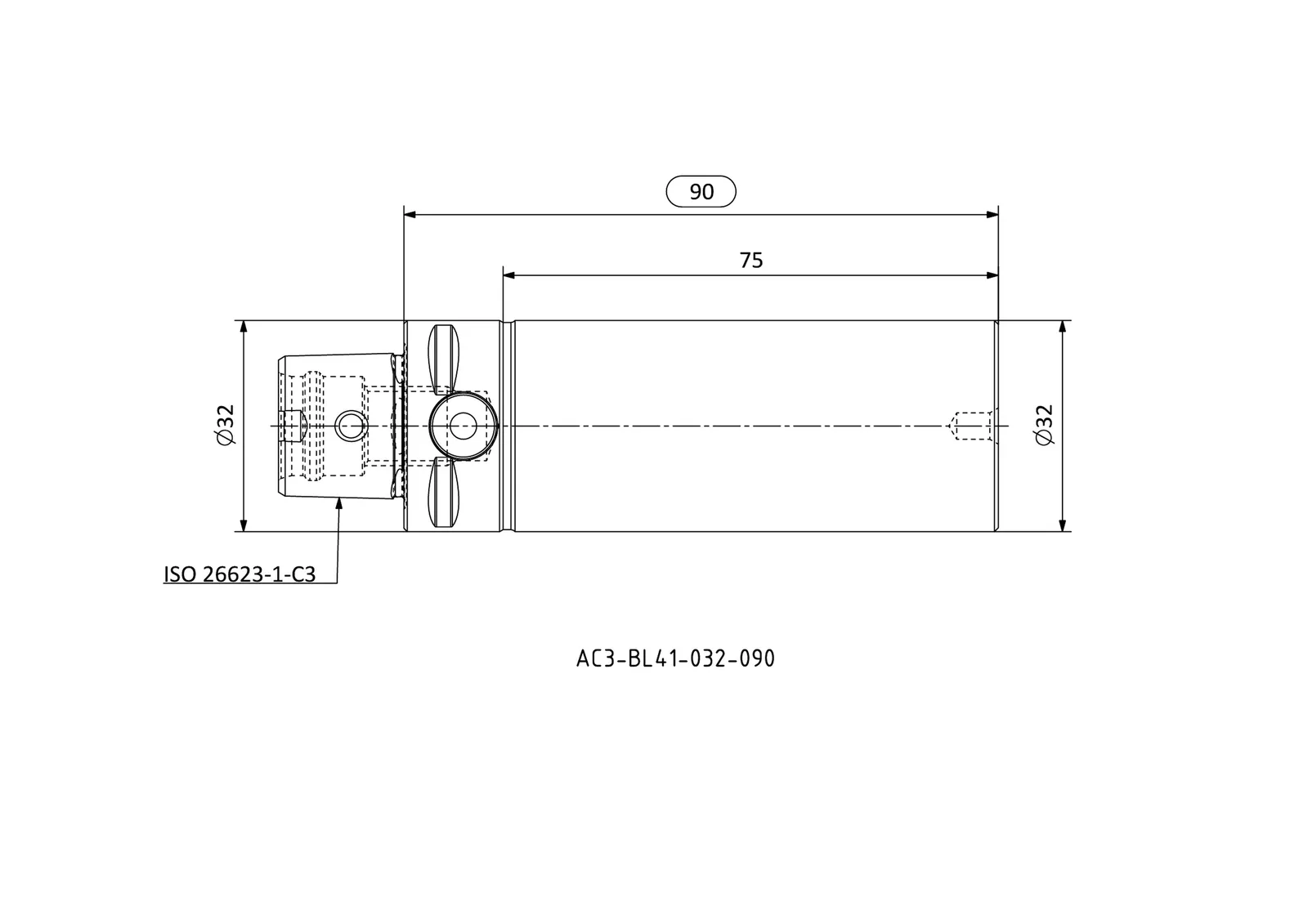 AC3-BL41-032-090 &mdash; dimensioned drawing