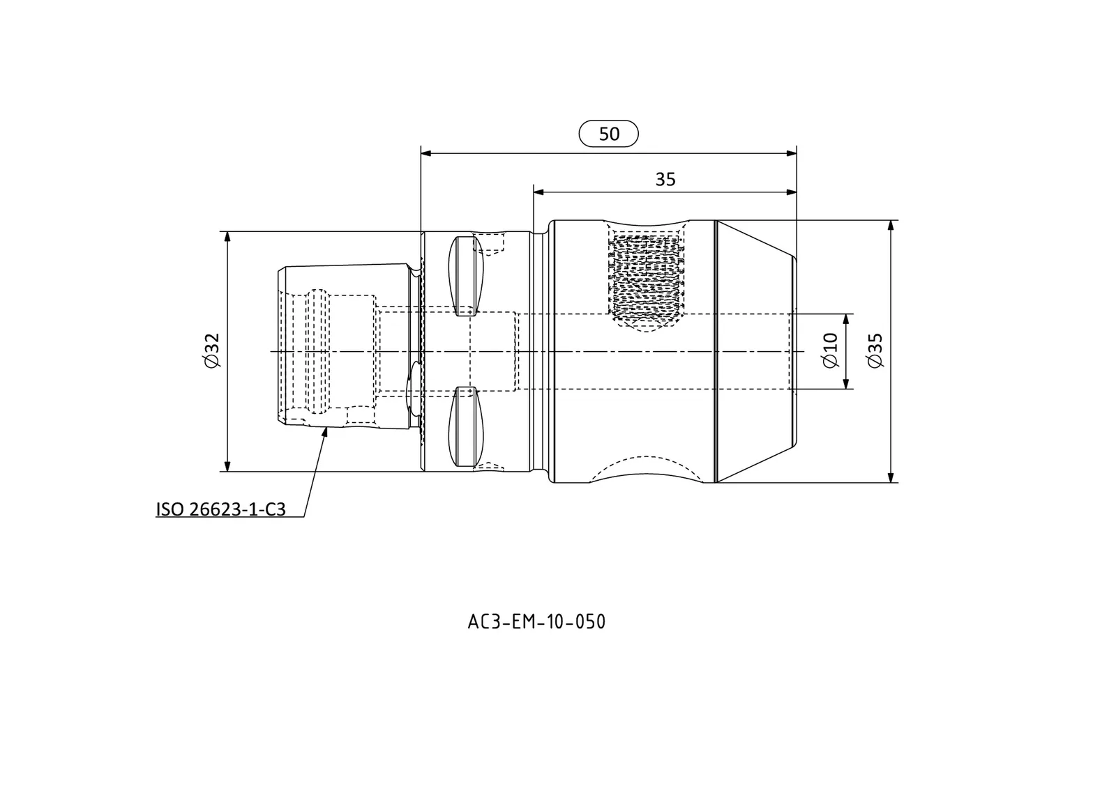 AC3-EM-10-050 &mdash; dimensioned drawing