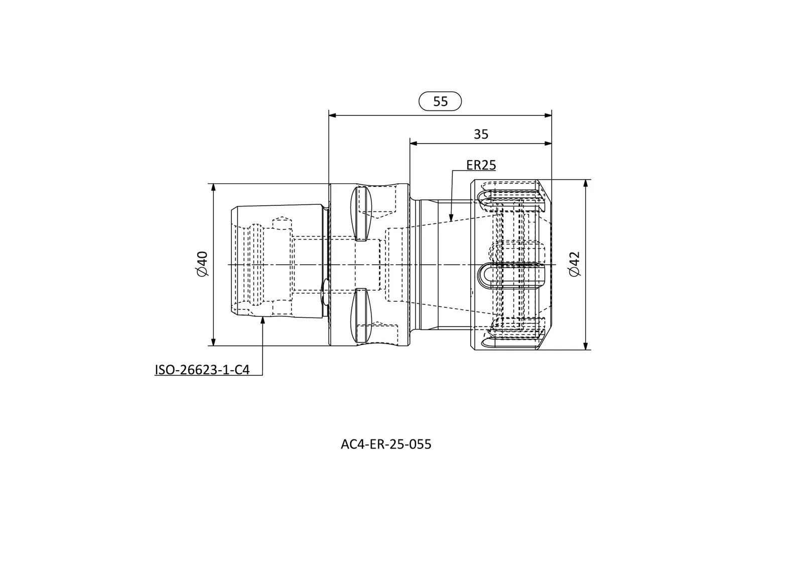 AC4-ER-25-055 &mdash; dimensioned drawing