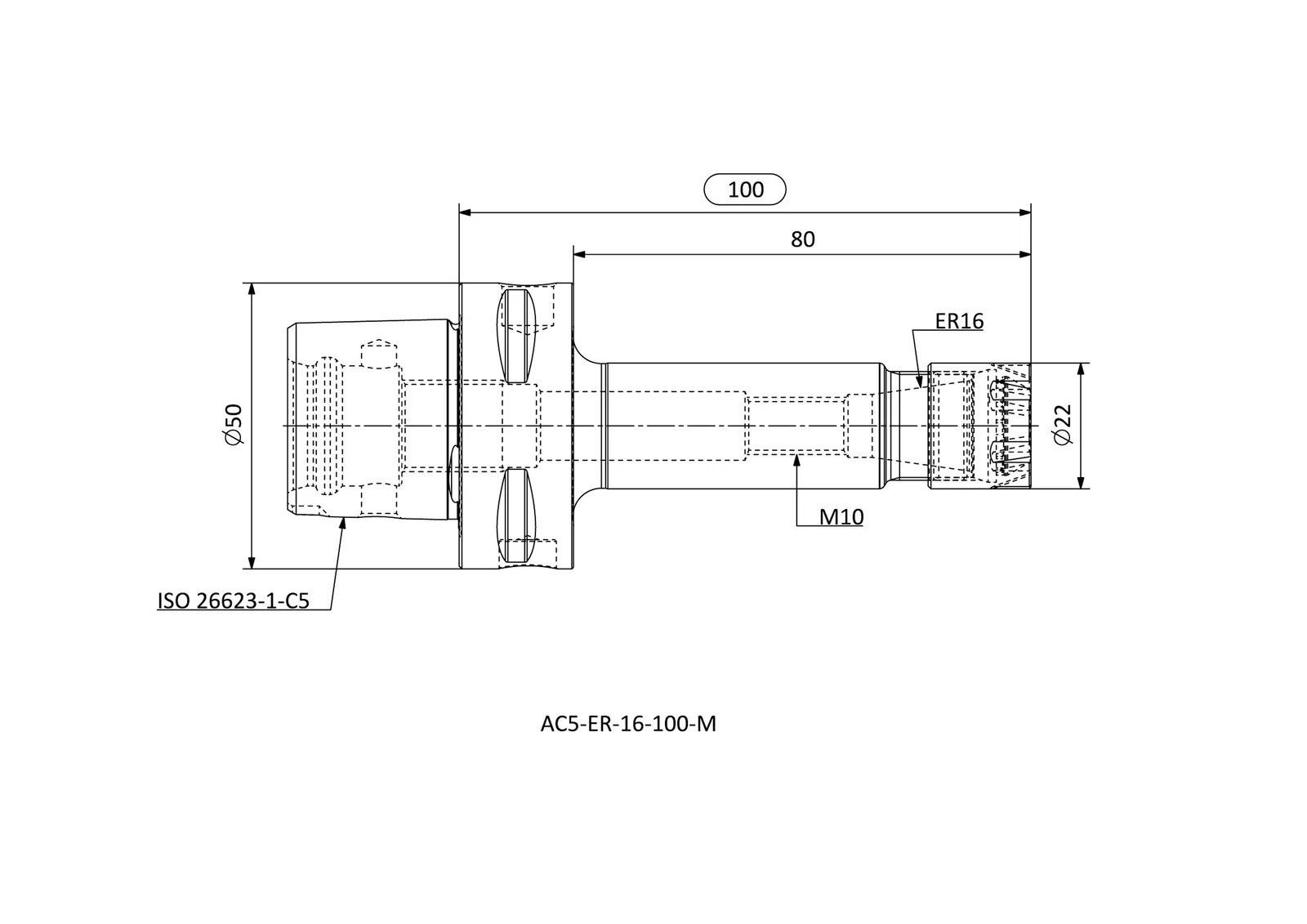 AC5-ER-16-100-M &mdash; dimensioned drawing