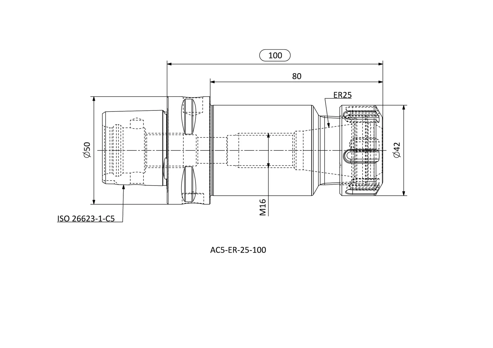 AC5-ER-25-100 &mdash; dimensioned drawing