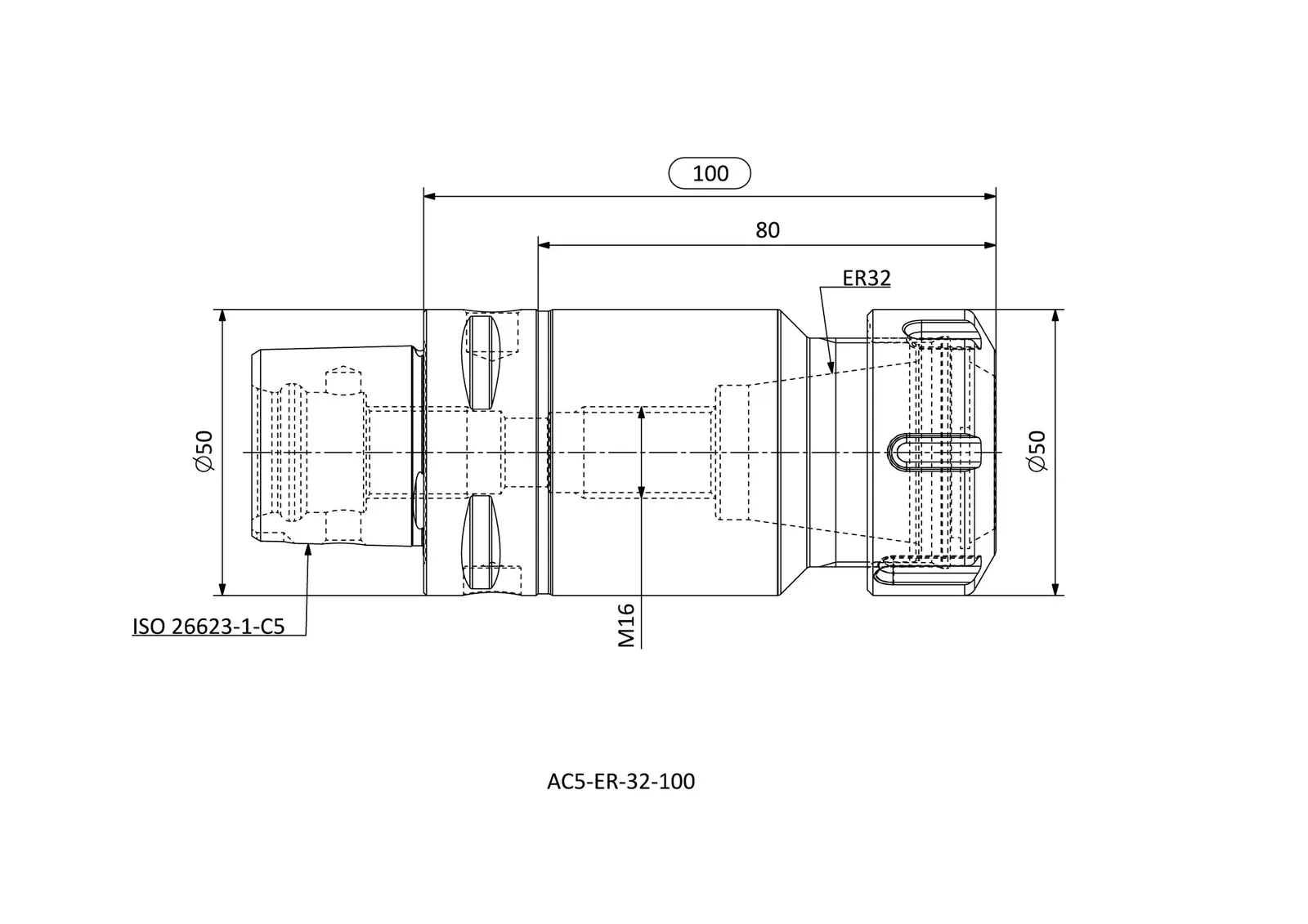 AC5-ER-32-100 &mdash; dimensioned drawing