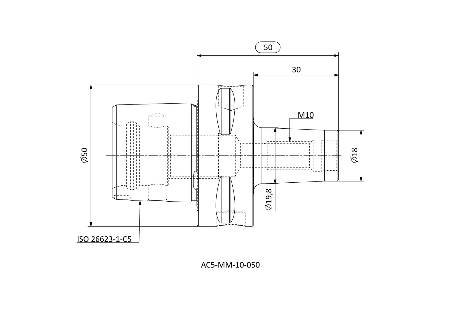 AC5-MM-10-050 &mdash; dimensioned drawing