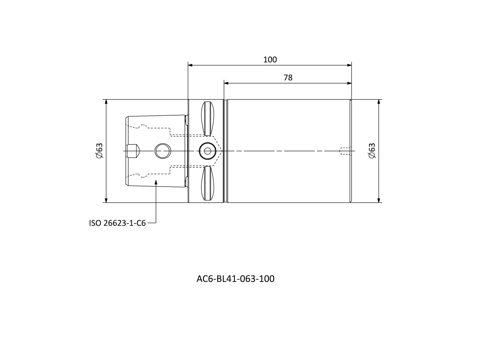 AC6-BL41-063-100 &mdash; dimensioned drawing