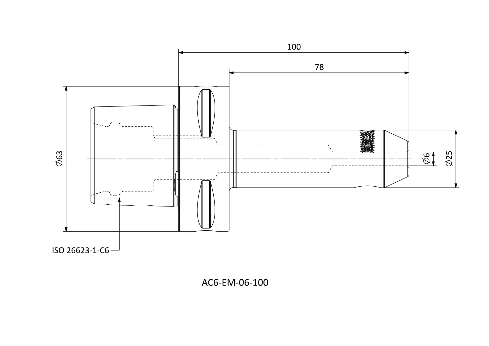 AC6-EM-06-100 &mdash; dimensioned drawing