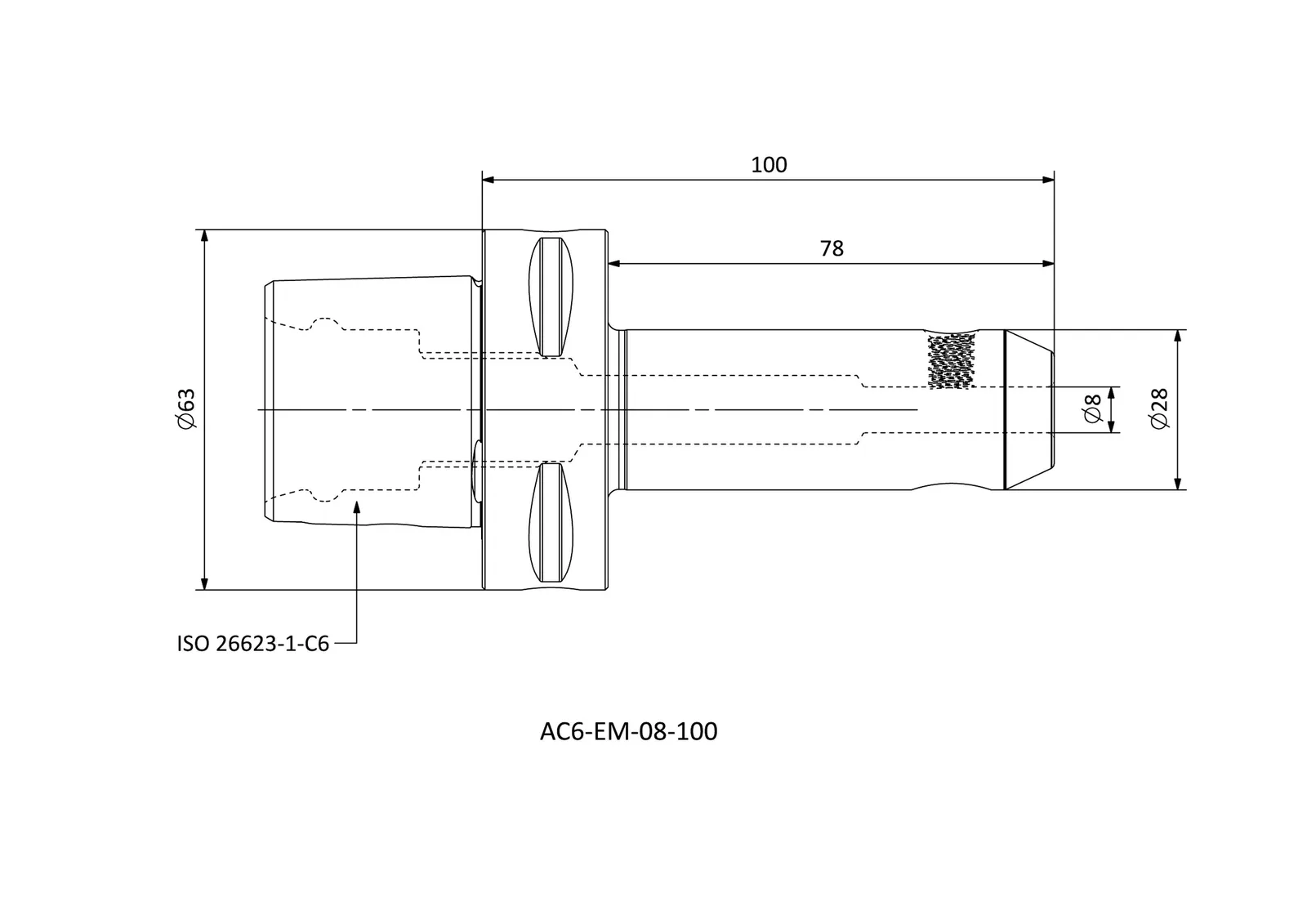 AC6-EM-08-100 &mdash; dimensioned drawing