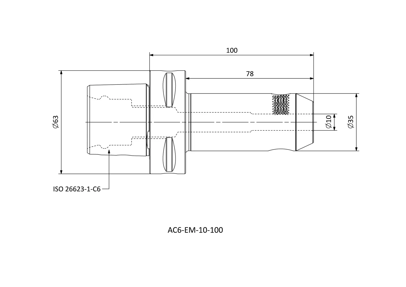 AC6-EM-10-100 &mdash; dimensioned drawing