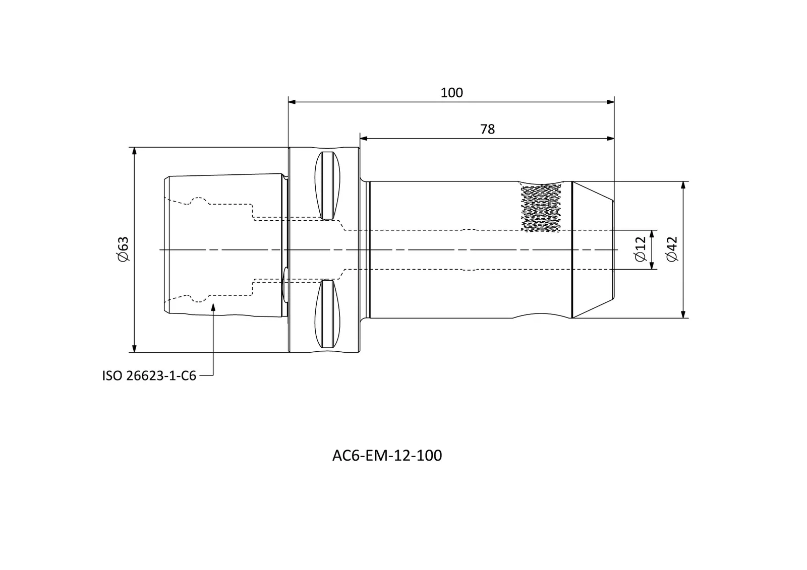 AC6-EM-12-100 &mdash; dimensioned drawing