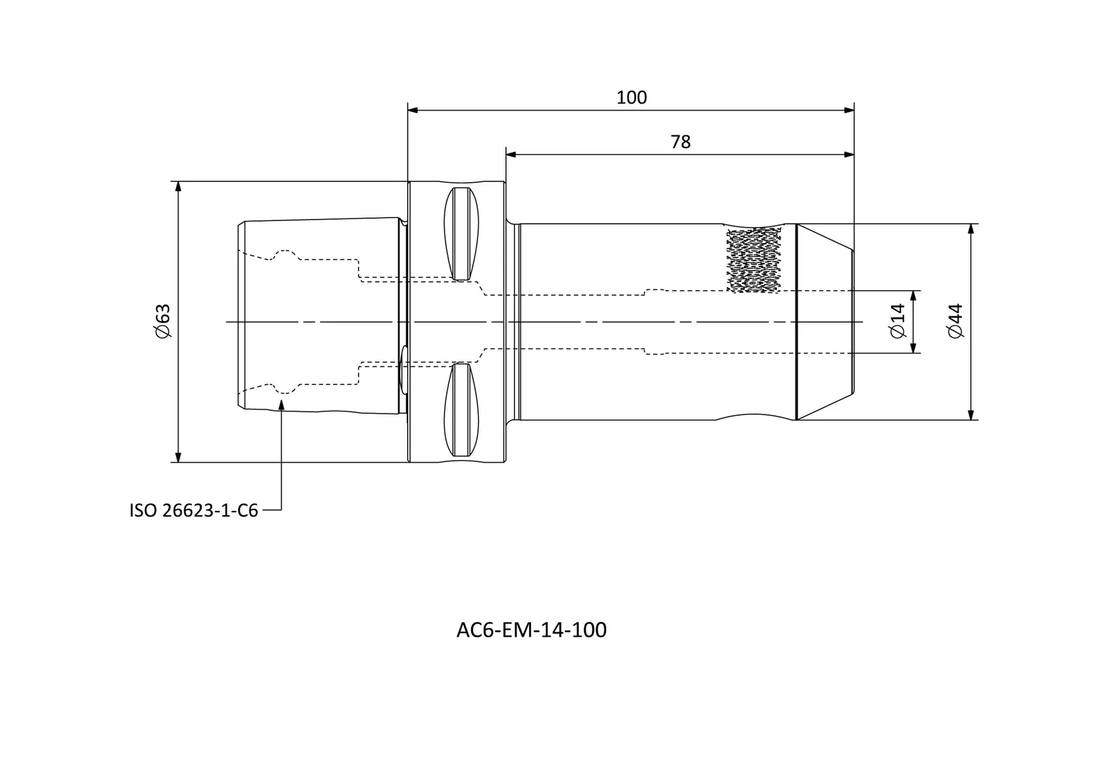 AC6-EM-14-100 &mdash; dimensioned drawing