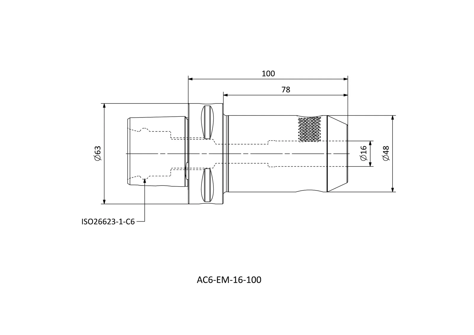 AC6-EM-16-100 &mdash; dimensioned drawing