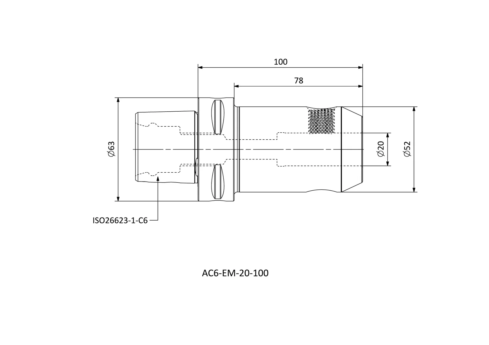 AC6-EM-20-100 &mdash; dimensioned drawing