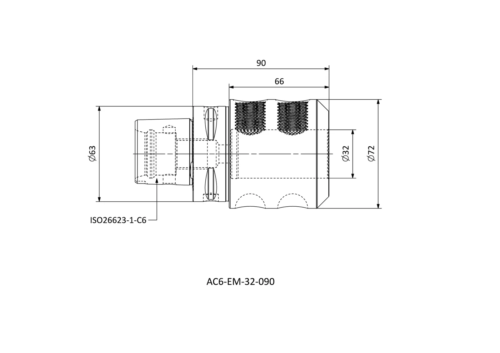AC6-EM-32-090 &mdash; dimensioned drawing