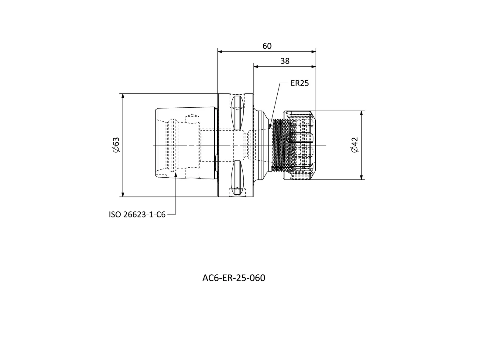 AC6-ER-25-060 &mdash; dimensioned drawing