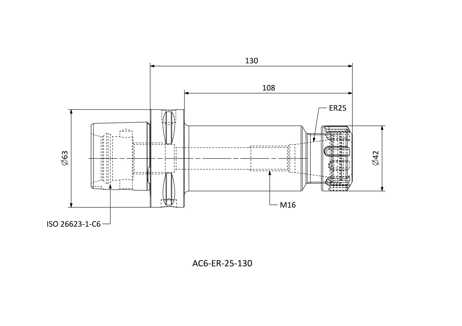 AC6-ER-25-130 &mdash; dimensioned drawing